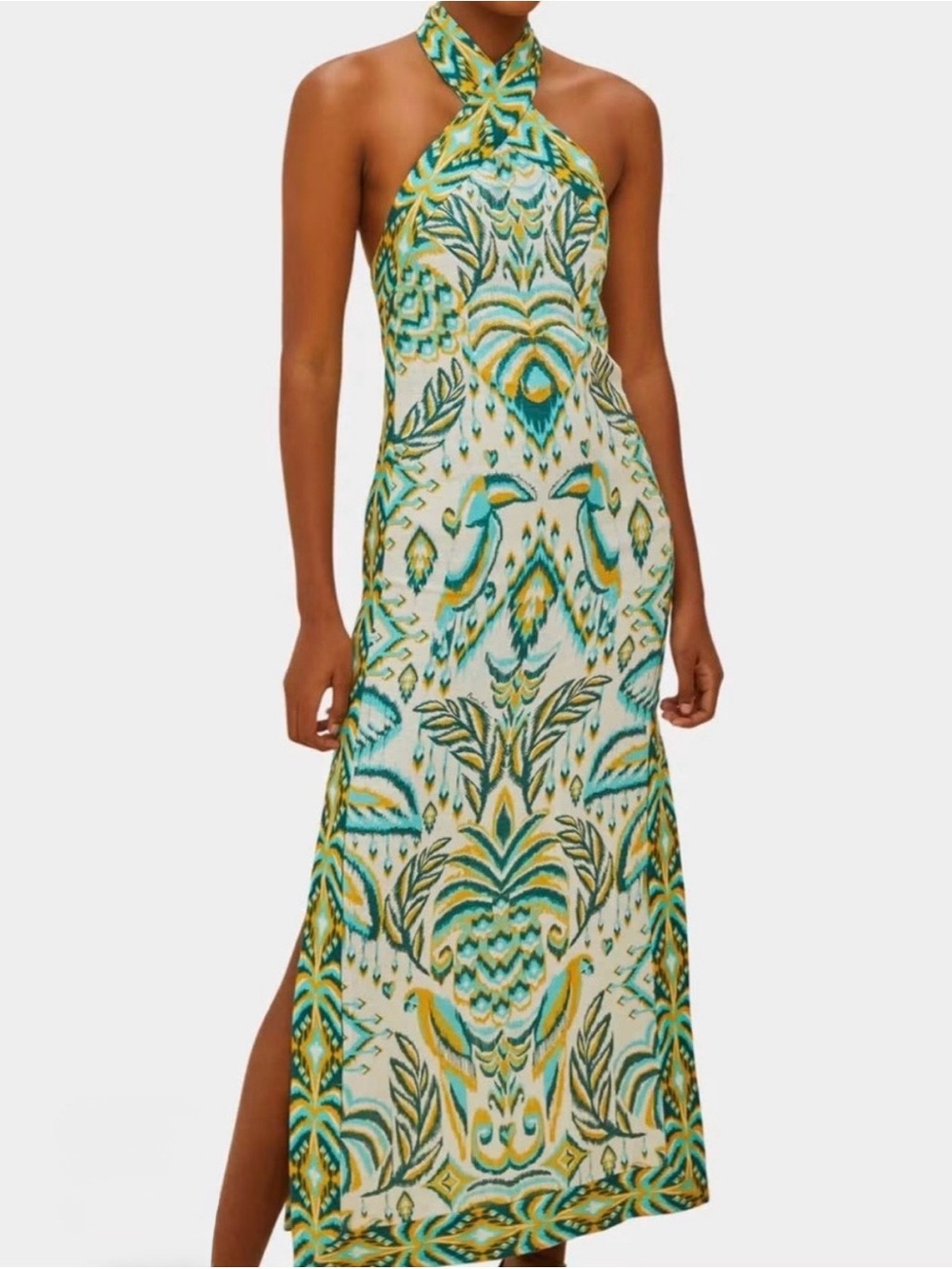 Farm Rio Tropical Tapestry Euroflax Premium Linen Maxi Dress Off White Womens XL - Picture 15 of 16